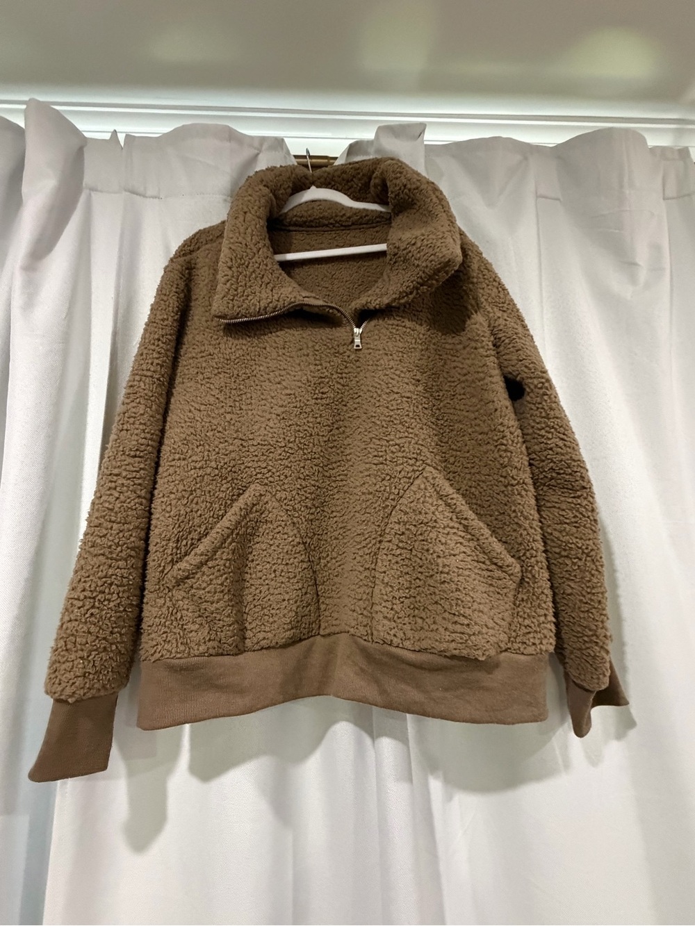 Amazon Women's Brown Sherpa Quarter-Zip Pullover Hoodie